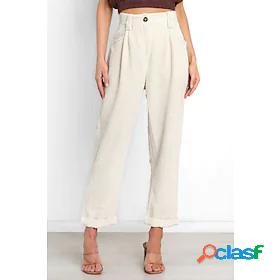 Womens Straight Trousers Corduroy Fashion Mid Waist Casual