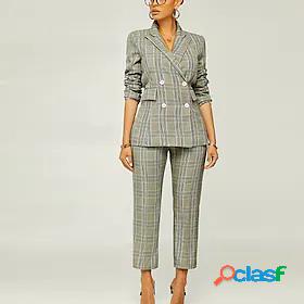 Womens Suits Pocket Button Print OL Style Elegant Formal