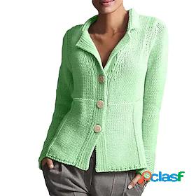 Womens Sweater Solid Color Long Sleeve Sweater Cardigans V