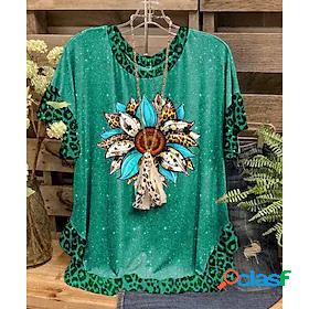 Women's T shirt Tee Floral Leopard Star Casual Weekend