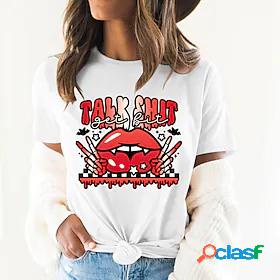 Womens T shirt Tee Graphic Lip Letter Halloween Daily