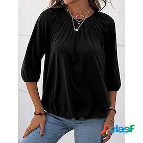 Women's T shirt Tee Plain Casual Weekend 3/4 Length Sleeve T