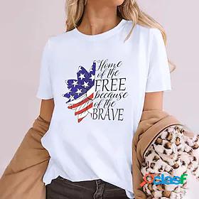 Womens T shirt Tee Text Sunflower American Flag Casual