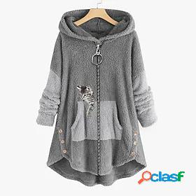 Womens Teddy Coat Fall Winter Daily Regular Coat V Neck Warm