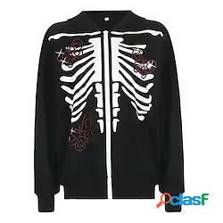 felpa con cappuccio da donna con zip teschio con cerniera