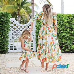 mommy and me dresses fruit daily white manica a 3/4 midi