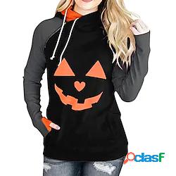 pullover da donna felpa con cappuccio zucca tasca frontale