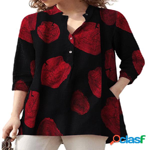 100% cotone Plus Camicetta sottile per donna con scollo a V