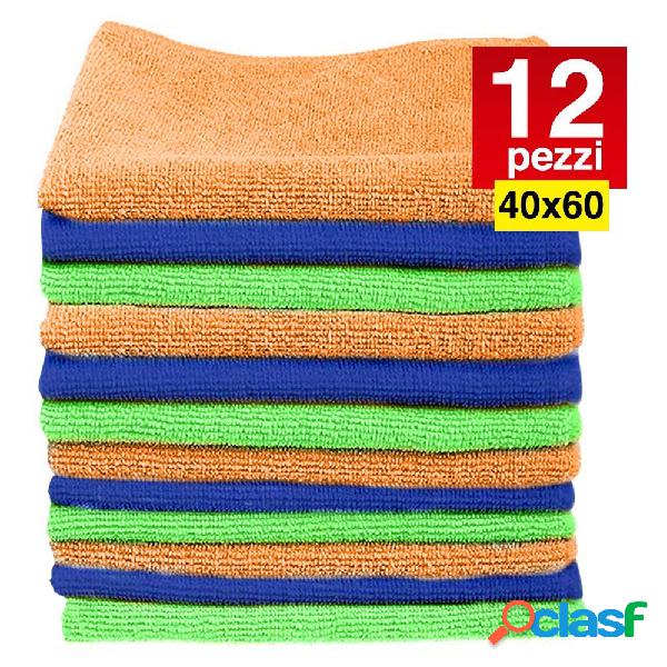 12 PANNI MICROFIBRA 40 X 60 CM PANNO PULIZIA MULTIUSO