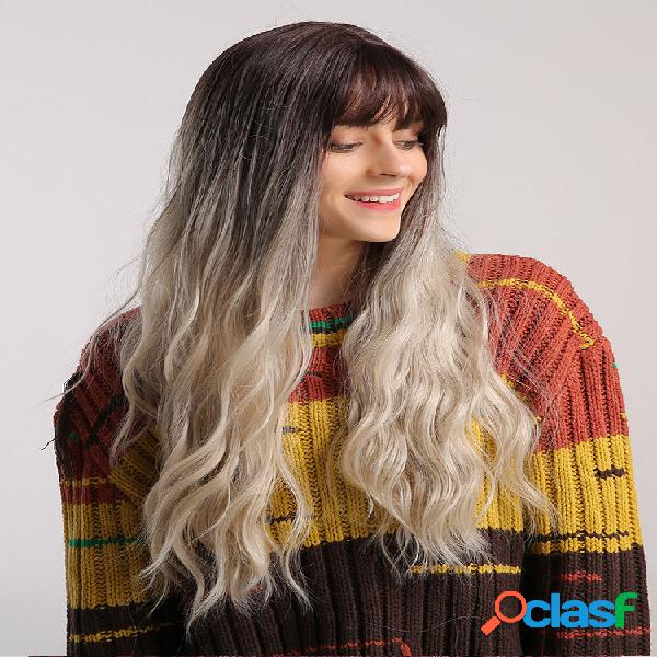 24 Pollici Neat Bangs Gradient Parrucca Sintetico Capelli