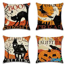 4 pcs Pillow Cover Polyester, Simple Casual Print Halloween