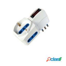 Adattatore con spina 10A verticale - 2 prese bipasso 10-16A