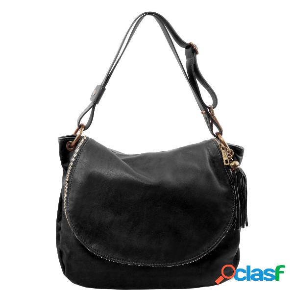 Borsa morbida a tracolla con nappa Nero