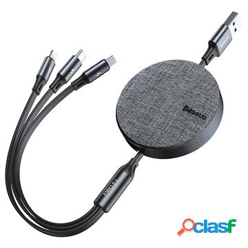 Cavo USB Retrattile Baseus 3 in 1 - 1,2 m - Grigio