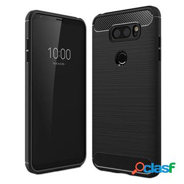 Custodia in TPU spazzolato LG V30 - Fibra di carbonio - Nera