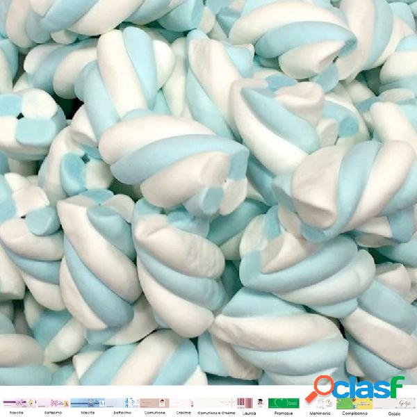 MARSHMALLOW TRECCE CELESTI CON BIGLIETTINI BOMBONIERA