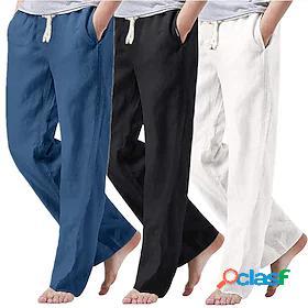 Mens Casual Drawstring Multiple Pockets Pants Inelastic