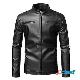 Mens Faux Leather Jacket Adjustable Punk Fashion Casual