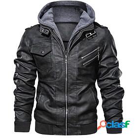 Mens Faux Leather Jacket Daily Coat Regular Polyester Black