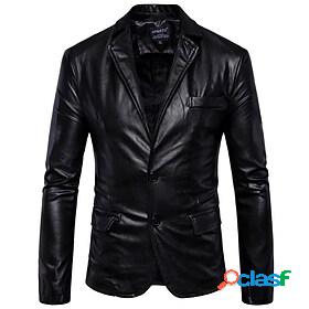 Mens Faux Leather Jacket Professional Coat Regular PU Black