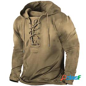 Mens Hoodie Solid Color Sports Outdoor Casual Lace up Active