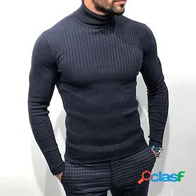 Mens Pullover Sweater Jumper Ribbed Knit Knitted Stand