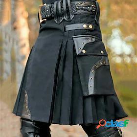 Mens Retro Vintage Medieval Skirt Pants Solid Color Black S