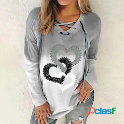 Per donna Felpa Maglione A V Con cuori Gradiente Lacci