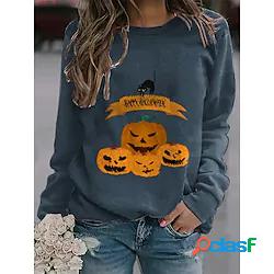 Per donna Felpa Maglione Gatto Zucca Stampa Halloween Fine