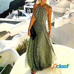 Per donna Vestito svasato Abito a pois Vestito maxi Verde