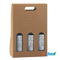 Scatola bottiglie Onda avana - 3 bottiglie - 270 x 90 x 385