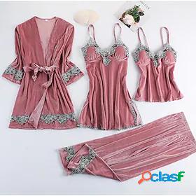 Womens 4 Pieces Pajamas Robes Gown Nightgown Sets Simple