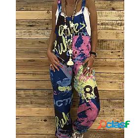 Women's Basic Patchwork Print Pants Overalls Full Length