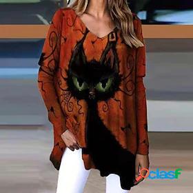 Womens Blouse Ghost Halloween 3D Cat Long Sleeve Blouse
