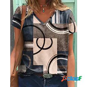 Womens Blouse T shirt Tee V Neck Print Tropical Multi Color