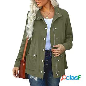 Women's Casual Jacket Zipper Pocket Button Stylish Casual