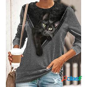 Women's Cat 3D Daily Weekend 3D Cat Painting Long Sleeve T