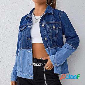 Womens Denim Jacket Pocket Button Contemporary Chic Modern