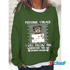 Womens Dog Letter Pullover Crew Neck Print Hot Stamping