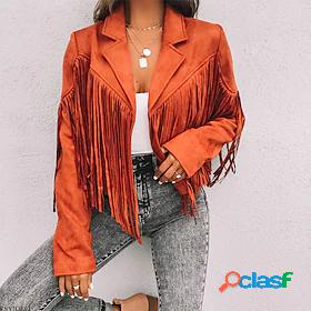 Womens Faux Leather Jacket Casual Jacket Tassel Pocket