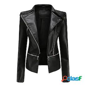 Womens Faux Leather Jacket Quilted Casual Street Daily Date