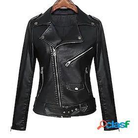Womens Faux Leather Jacket Streetwear Daily Coat Short PU