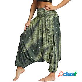 Womens High Waist Yoga Pants Harem Smocked Waist Bloomers