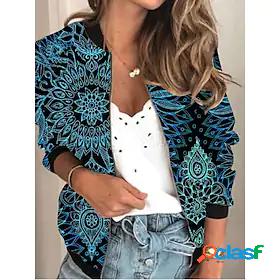 Womens Jacket Bomber Jacket Varsity Jacket Patchwork Print