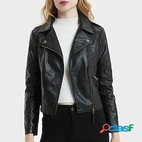Women's Jacket Faux Leather Jacket Fashion Casual Daily Wear