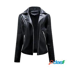 Womens Jacket Faux Leather Jacket Full Zip Stylish Pocket
