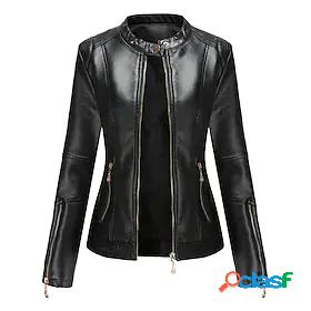 Womens Jacket Faux Leather Jacket Pocket Active Casual St.
