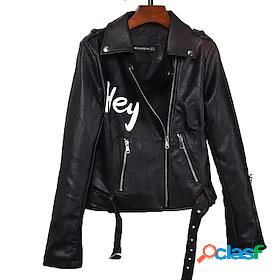Womens Jacket Faux Leather Jacket Rivet Basic Daily Coat