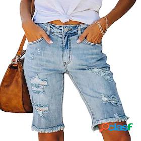 Women's Jeans Shorts Trousers Denim Fashion Mid Waist Tassel