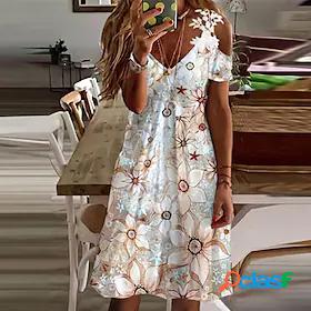 Womens Knee Length Dress A Line Dress White Black Yellow Red